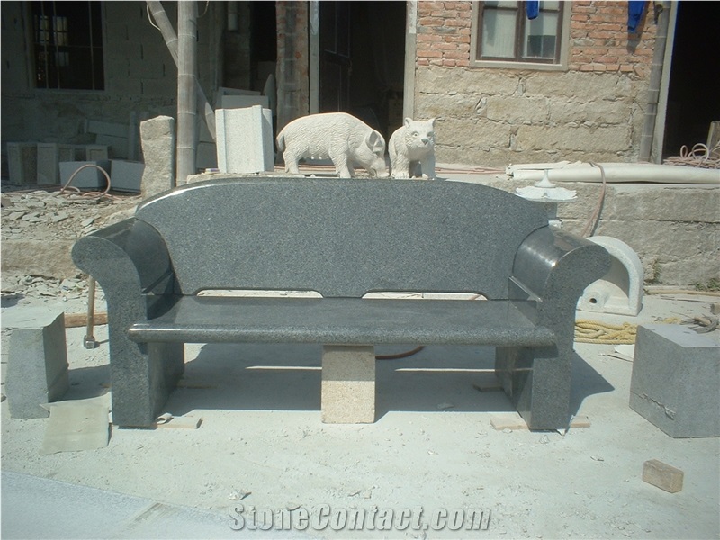 Chinese Best Quality G654 Granite Garden Stone Bench, G654 Dark Grey Granite Bench