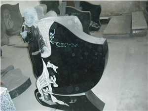 Dark Green Granite Headstone with Jesus Carving