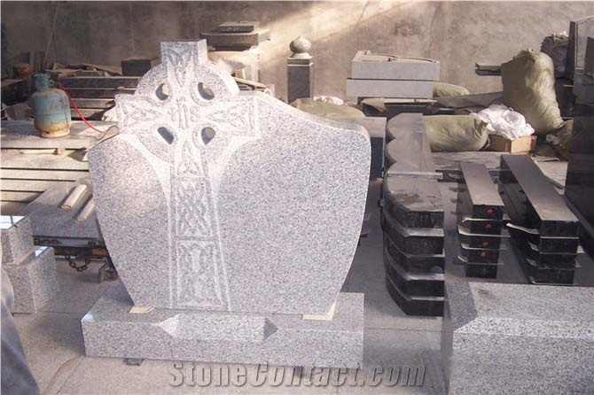 G603 Granite Irish Style Headstone with Cross Design, G603 Grey Granite Monument & Tombstone