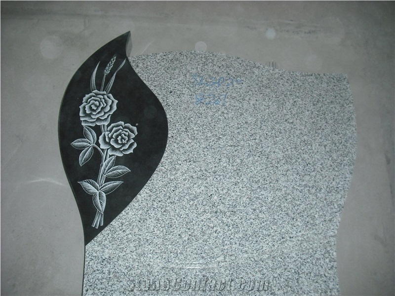 G603 Headstone with Flower Carved, Granite Tombstone and Monument