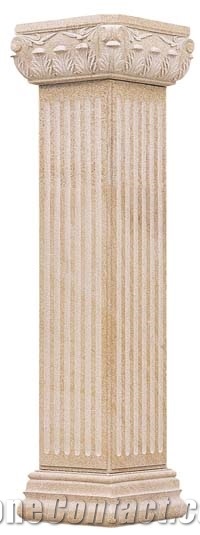 G682 Light Granite Column&Pillars,Hand-Carved Square Stone Column, G682 Light Yellow Granite Columns