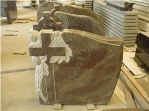 Hand Carved Granite Headstone, Cross and Flower Carving Tombstone