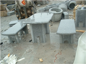 High Polished G654 Granite Table and Bench, Dark Granite G654, G654 Dark Grey Granite Tables