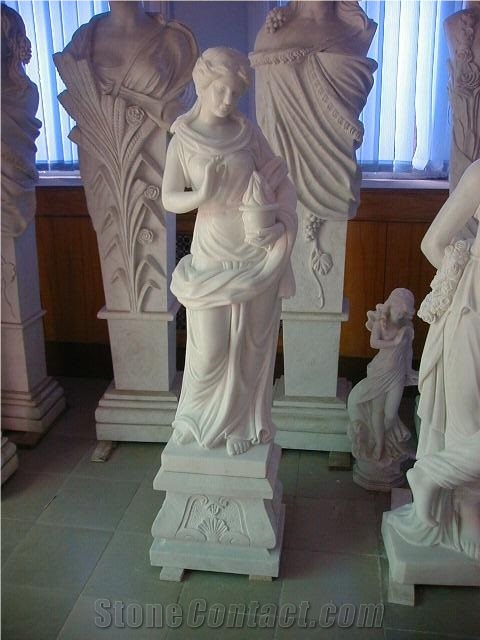Human Carving Statue, Woman Stone Statue,,Outdoor Garden Sculpture,White Marble Sculptures