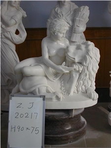 Human with Lion Stone Sculpture,Outdoor & Garden White Marble Sculpture