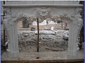 Indoor White Marble Carving Flower Fireplace Mantel