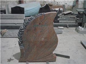 Leaf Shape Granite Headstone with Flower Carving,Multicolor Red Granite Tombstone