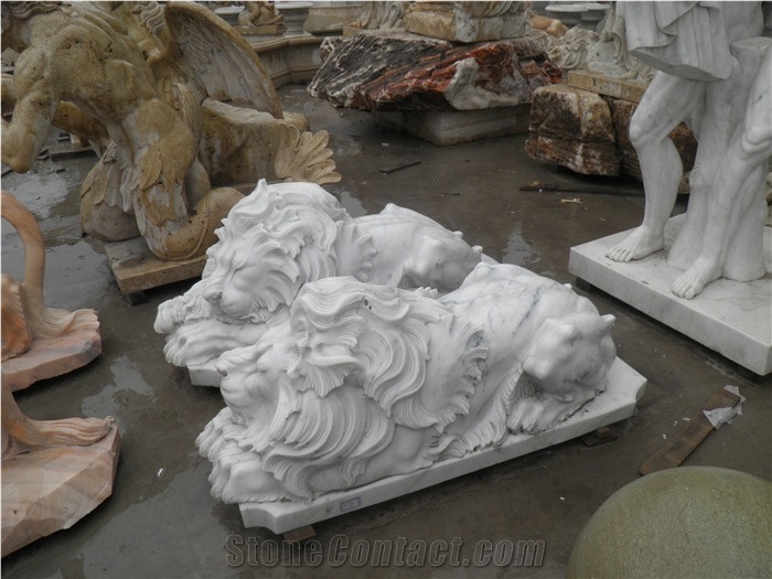 Lion Handcarved Sculpture,Natural Stone Carving,Animal Sculpture & Statue