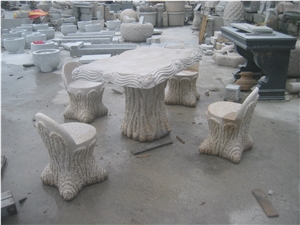 Morden Design Hand Carve G682 Granite Table with Benches, G682 Yellow Granite Benches