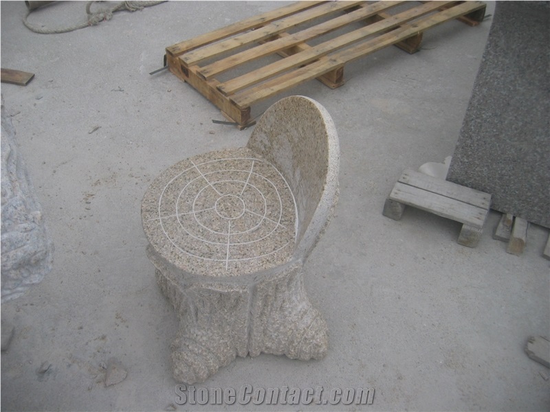 Morden Design Hand Carve G682 Granite Table with Benches, G682 Yellow Granite Benches