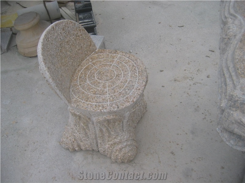 Morden Design Hand Carve G682 Granite Table with Benches, G682 Yellow Granite Benches