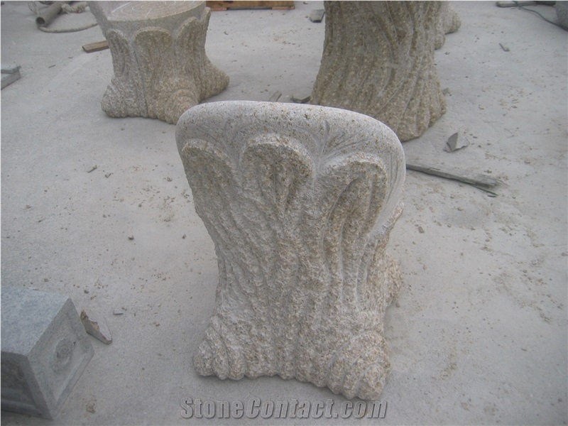 Morden Design Hand Carve G682 Granite Table with Benches, G682 Yellow Granite Benches