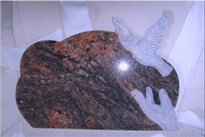multicolor red granite monument, little single headstone