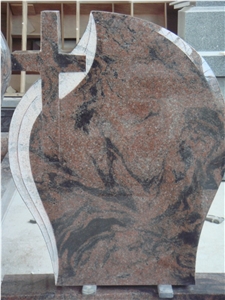 multicolor red granite tombstone,upright single monument,cross tombstone