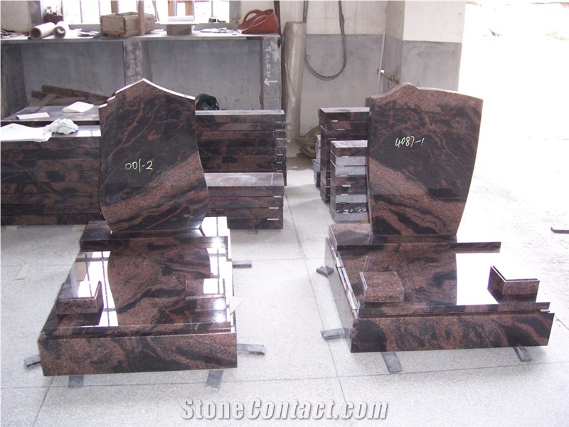Multicolor Red Granite Tombstone, Upright Tombstone
