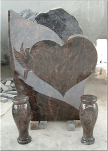Multicolor Red Granite Upright Tombstone, Heart Monument Design