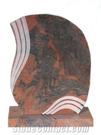multicolor red granite upright tombstone with carving
