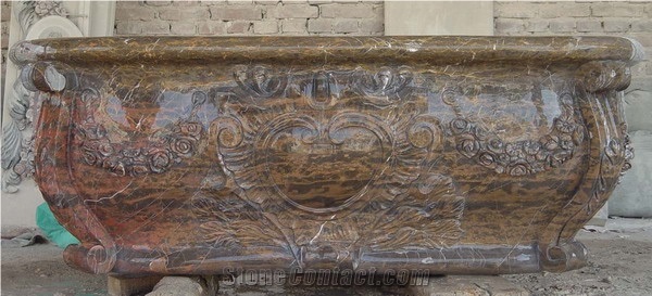 Natural Stone Carving Flowerpot for Garden, Brown Marble Pots