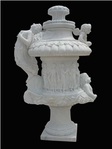 Pure White Marble Stone Flower Pots with Statue Pure White Marble Stone Flower Pots with Statue