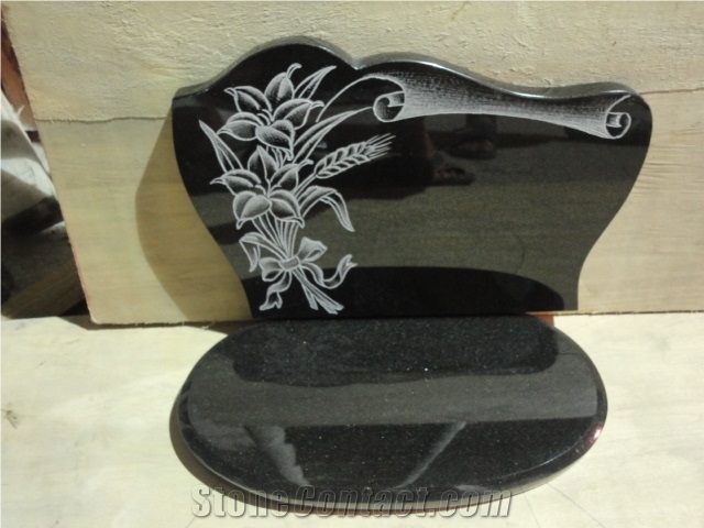 shanxi black granite monument, little single monement,carving flower