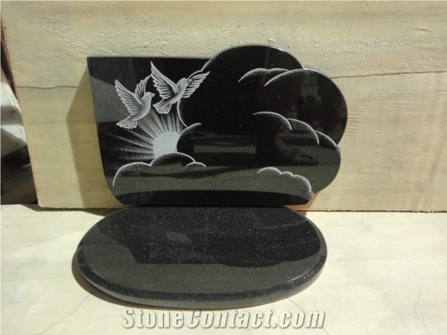 shanxi black granite monument, little single monement,carving flower