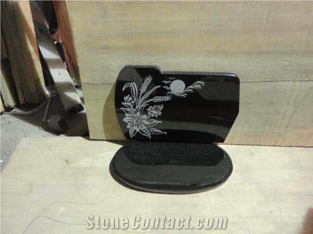 shanxi black granite monument, little single monement,carving flower