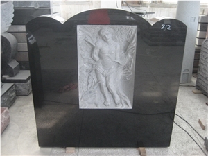 Shanxi Black Granite Tombstone, European Style Headstone