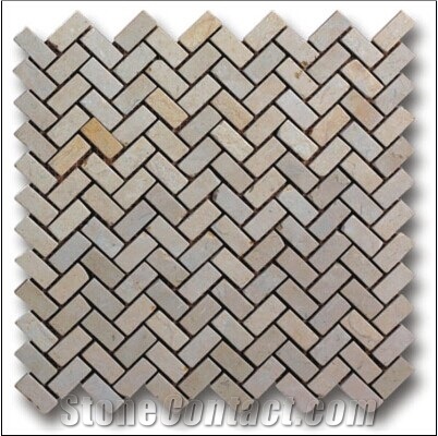 Square Mosaic, Yellow Marble Mosaic, Fishbone Basketweave Mosaic