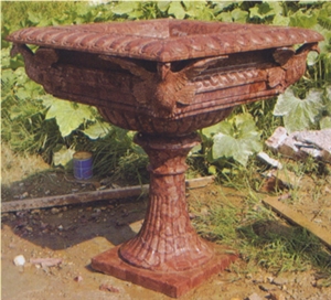 Square Shape Red Marble Stone Flower Pot, Red Marble Flower Pots