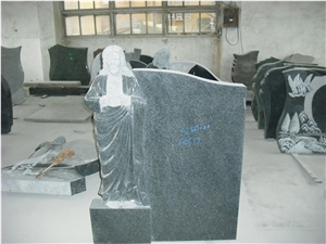 Upright Cheap G654 Headstones with Jesus Carving