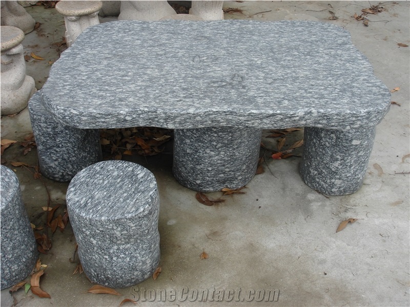 Wave White Granite,Spray White Granite Landscape Stone Table and Bench
