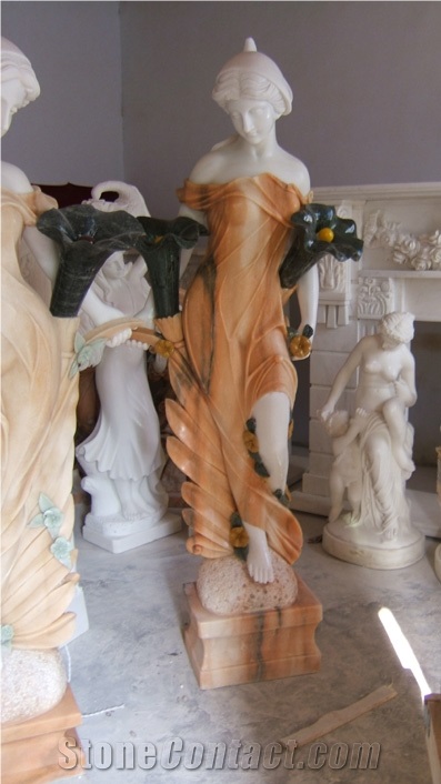 Western Figure Statue,Woman Stone Sculptures,Outdoor Garden Sculpture, Yellow Marble Sculptures