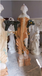 Western Figure Statue,Woman Stone Sculptures,Outdoor Garden Sculpture, Yellow Marble Sculptures