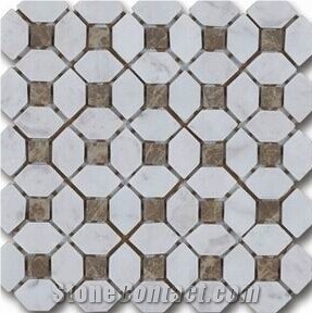 White hexagon & Brown brick Marble mosaic, wall mosaic