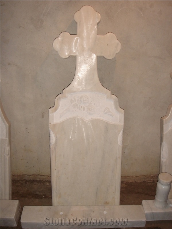 White Marble Monument, Upright Tombstone, Engtaved Monument
