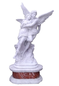 White Marble Stone Winged Angel Sculptures,Outdoor Figure Statue,Man and Woman Statue