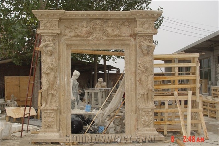 Yellow Fireplace Mantel,Modern Fireplace Mantel,Stone Fireplace Mantel
