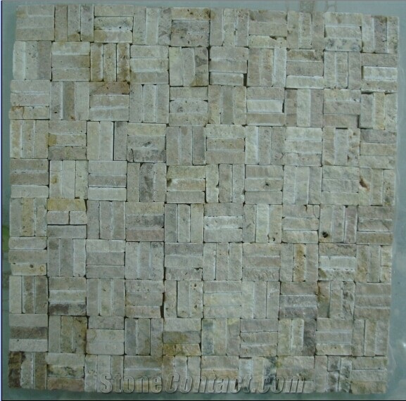 Yellow Marble Linear Strip Mosaic, Splir Face Mosaic