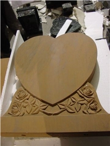 Yellow Stone Headstone with Flower Carving, Yellow Stone Tombstone