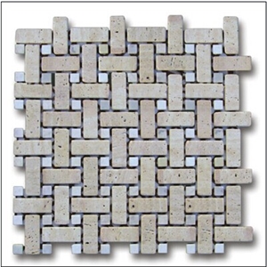 Yellow Travertine Mosaic, Basketweave Mosaic,Linear and Brick