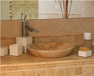 Armonica D 49 Travertino Vessel Sink, San Juan Beige Travertine Sinks