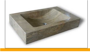 Armonica Recta Concava Basin, Verde Lemon Yellow Marble Sinks & Basins