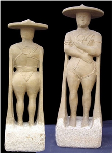 Lenga Arenite Limestone Carved Guerrero Statue
