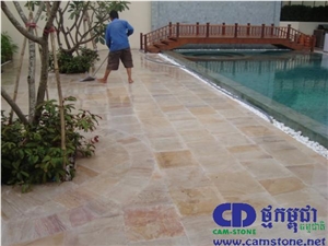 White Pink Sandstone Honed Pool Tiles