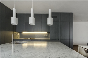 Bianco Carrara Marble Kitchen Countertop, Island Top