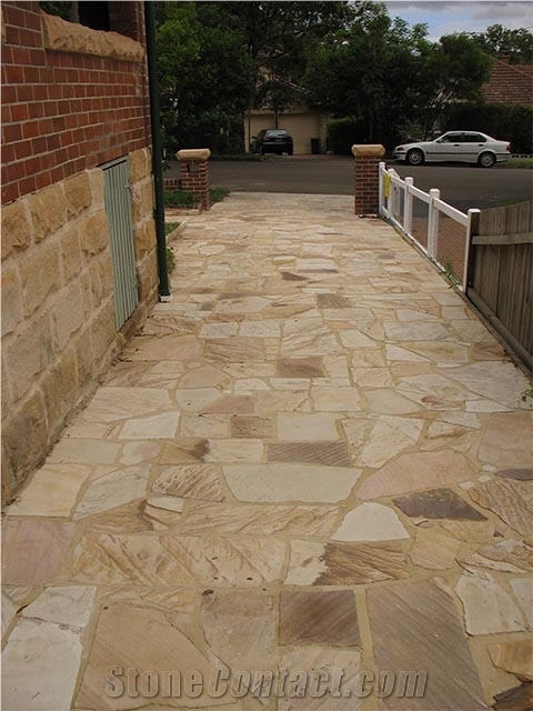 Sandstone Patio Walway, Flagstone Pavement, Pietra Australe Gialla Yellow Sandstone Flagstone