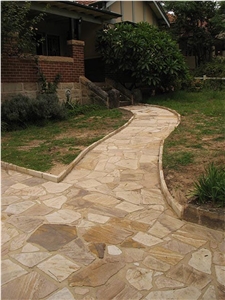 Sandstone Patio Walway, Flagstone Pavement, Pietra Australe Gialla Yellow Sandstone Flagstone