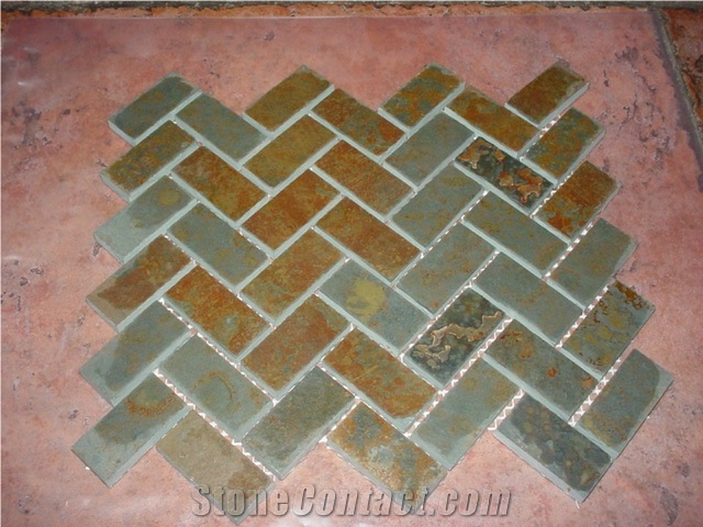Multicolor Brazilian Slate Heringbone Mosaic