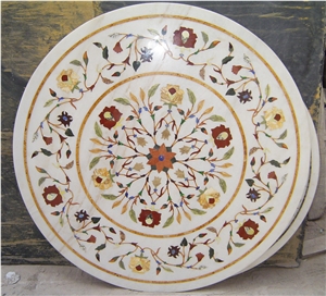 Marble Inlay Table Top, White Marble Tabletops,Reception