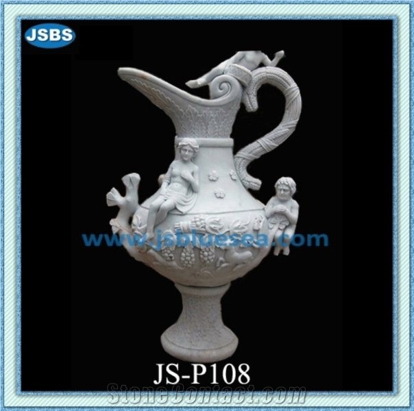 Carved Stone Flowerpot, Natural White Marble Pots